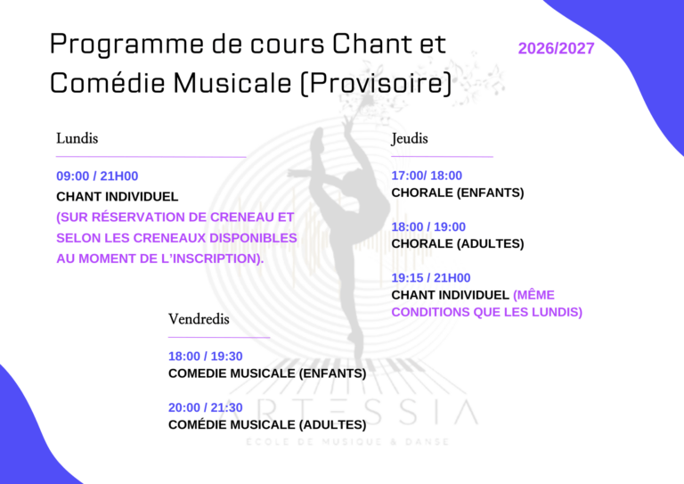 Planning Chant et Comédie Musicale 26-27